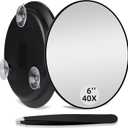 40X High Power Magnifying Mirror, 6inch Large Round Concave Travel Mirror with 3 Suction Cups Mounting, Powerful 40x Makeup Magnification with Tweezers Set