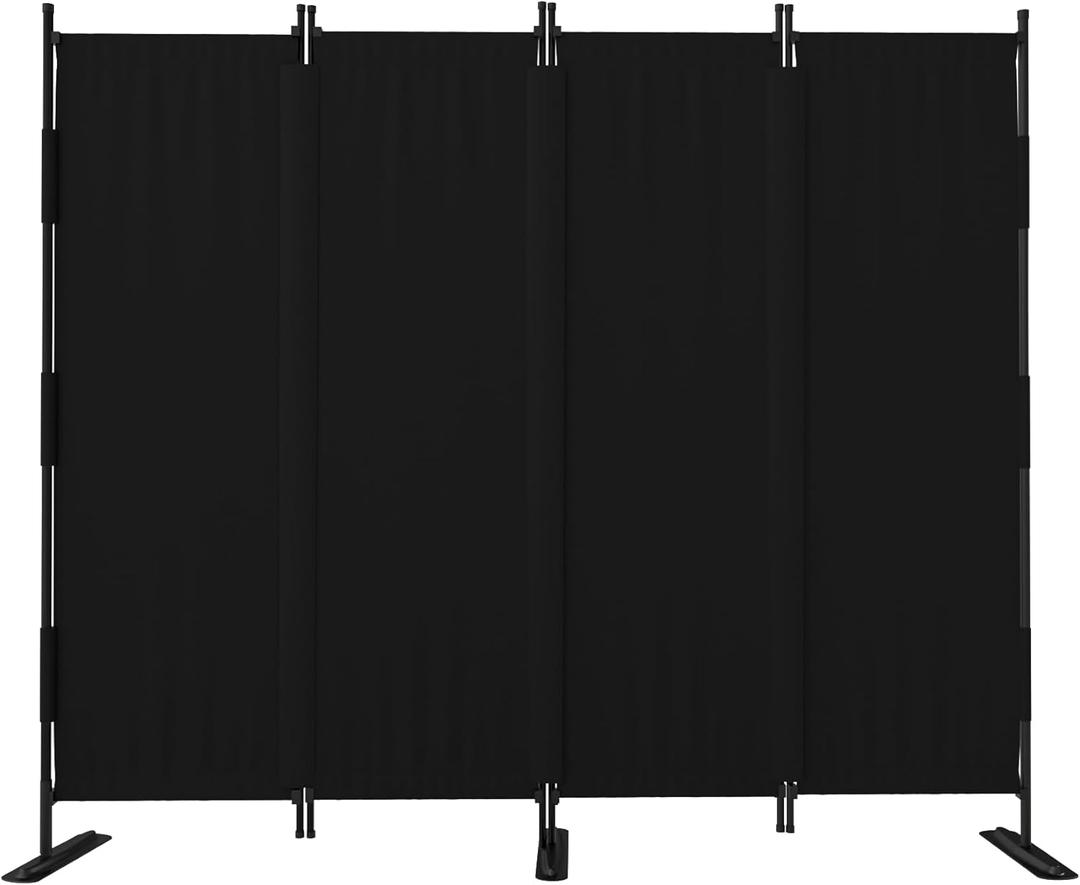 GOJOOASIS Room Divider 4 Panel Folding Privacy Screen, Portable Small Room Dividers Partition 88" Wall Dividers for Room Separation Upgrated Seamless Accordion Room Divider (Black, Type A)
