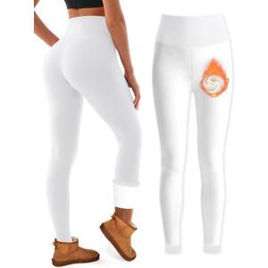 Bluemaple Fleece Lined Leggings Women High Waisted Tummy Control Thermal Warm Workout Hiking Yoga Pants for Cold Winter (White, XL)