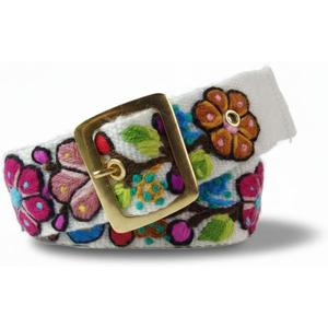 Handmade Embroidered Belts for Women by Peruvian Artisans - Woven Boho Floral - Casual & Colorful Belts for Women (Large - 42.5", White)
