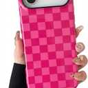 CHEDEMK Compatible with iPhone 17 Air Case, Cute Aesthetic Fashion Colorful Checkered Cover for Women, Shockproof Slim Soft TPU and Hard PC Protective Phone Case for iPhone 17 Air 6.6", Hot Pink