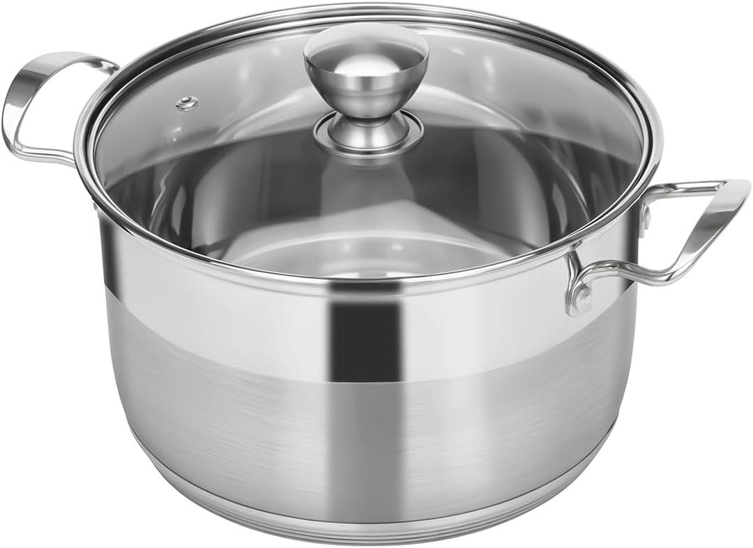 Ohtomber 5 Quart Dutch Pot - Stainless Steel Stock Cooking Induction Pot with Lid for Pasta, Soup, Spaghetti, Nonstick Thick Base Stockpot, Kitchen Cookware for Stew, Simmer, Boiling