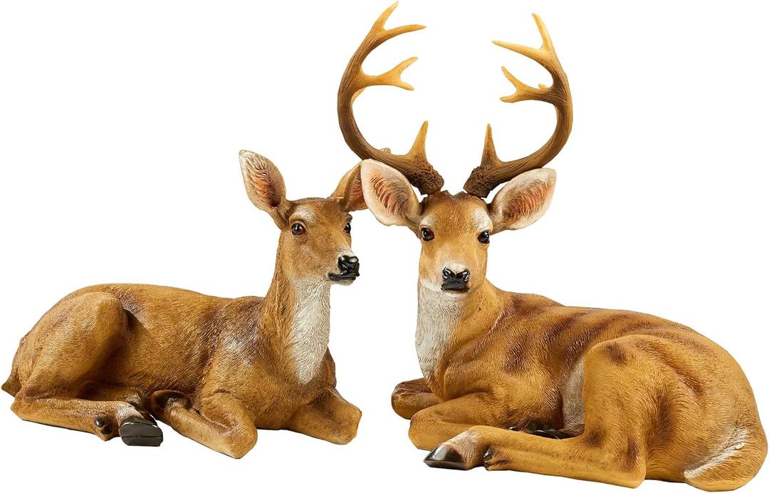 JHVYF 8.8" H Doe & 13" H Resin Buck Statue Deer Garden Decor Animal Decoration Art Dcor for Indoor Outdoor Home Ornaments Office