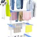 HOMIDEC Clothes Drying Rack, Large 4-Tier Foldable Drying Rack Clothing (67.7H x 19.7W x 30L Inches), Movable with 4 Castors. Multifunctional Stainless Steel Laundry Drying Rack, Blue