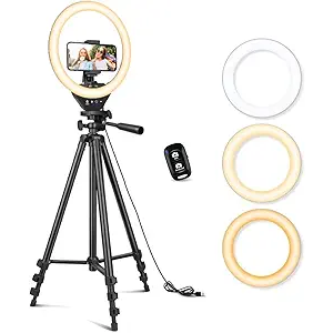 Sensyne 10'' Ring Light with 50'' Extendable Tripod Stand, LED Circle Lights with Phone Holder for Live Stream/Makeup/YouTube Video/TikTok, Compatible with All Phones