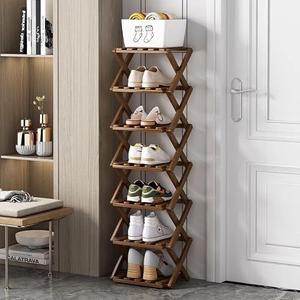 XZXWZX Shoe Rack, Bamboo Foldable Shoes Organizer Free Standing Shelf for Entryway, Closet, Bedroom, Hallway, | Natural | Functional | Multifunctional Shoe Rack (Brown Color) 7 Layers