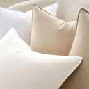 Linen and Cotton Decorative Pack of 4 Throw Pillow Covers Soft Accent Farmhouse Neutral Cushion Case 20 x 20 Inch Pillowcase with Flange for Chair Couch Sofa Bedroom Living Room Home Decor