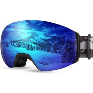 FEISEDY Magnetic Ski Goggles for Men Women Youth Frameless Snow Goggles 100% UV Protection Snowboard Goggles B0020 (Revoblue Vlt 16%)