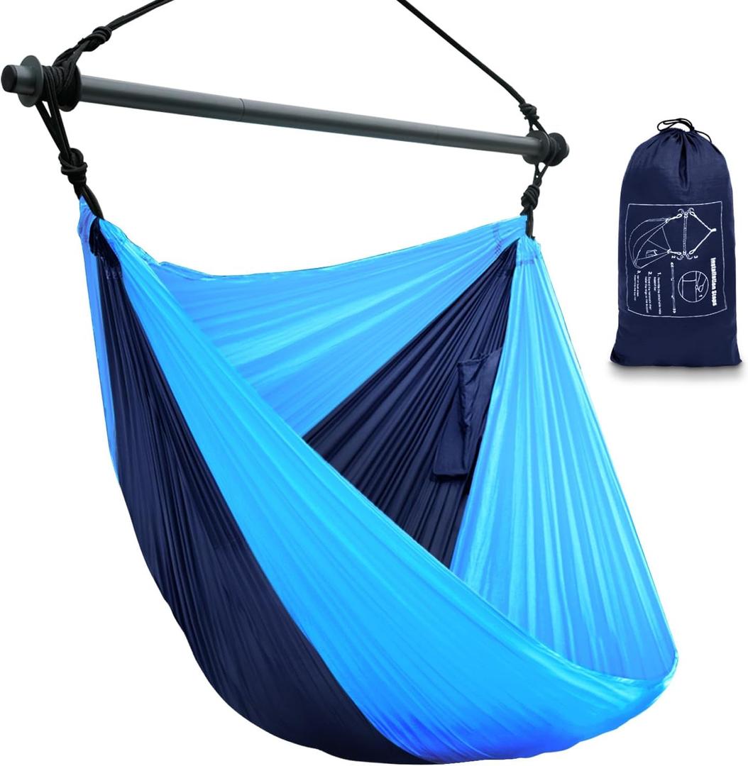 Hammock Chair, Portable Outdoor Hanging Rope Swing, Max 500 Lbs, Collapsible and Lightweight Nylon Parachute Hammocks Chair for Indoor, Backpacking, Travel, Backyard, Patio, Hiking (Navy, Blue)