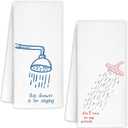 Funny Hand Towels for Bathroom Set of 2, Minimalist Towels for Washroom Restroom, Trendy Aesthetic Bathroom Decor Kitchen, 16x24 Inch (Blue and Pink Shower)