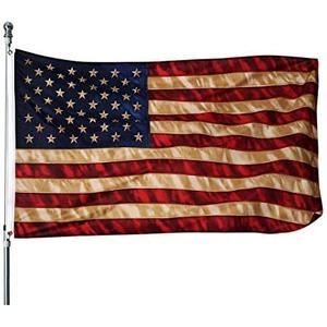 Homissor Vintage American Flag - Tea Stained American Flags - 3x5 Outdoor Rustic Old Style United States Banner Indoors for wall 4th of july (Tea Printed Star Flag)