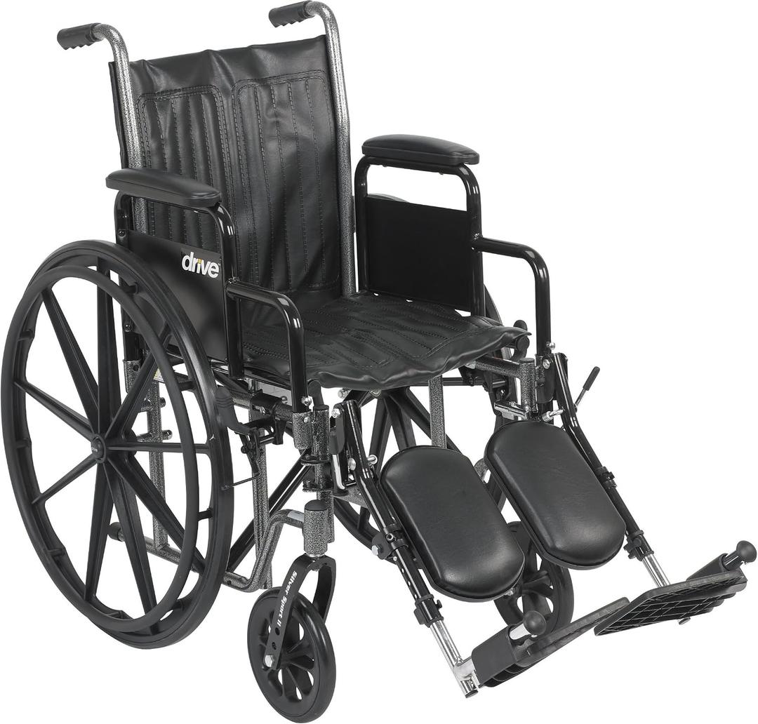 Drive Medical SSP218DDA-ELR Silver Sport 2 Lightweight Folding Wheelchair with Detachable Desk Arms and Swing Away Footrests, Black