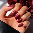 Glamnetic Press On Nails - Cherry Mocha | Dark Red Medium Square Fake Nails with a Glossy Finish, Salon Quality Halloween Nails | 15 Sizes - 30 Nail Kit with Glue