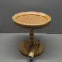 HuiDao Drink Table，Rattan Round Small Side Table for Small Spaces, Boho Circle End Table Coffee Table with Solid Wood Leg for Living Room, Pedestal Table for Bedroom, Corners