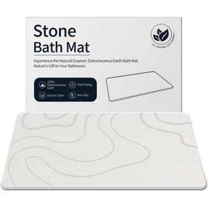 ZIKIBL Stone Bath Mat Diatomaceous Earth Shower Mat Non-Slip Super Absorbent Diatomite Stone Mats for Bathroom Floor/Ktichen Counter Quick-Drying Easy to Clean (24''*16''White)