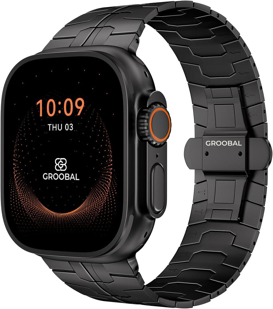 Grade 5 Titanium Band for Apple Watch Ultra 3/2/1 49mm & Series 11/10 46mm, DLC Coating Anti-Scratch Ultra 3 Band with Small-Link Design for Precise Fit, Secure Butterfly Clasp Band for Men
