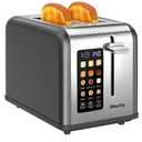 Mecity 2 Slice Touch Screen Toaster, 1.5" Wide Slot, Stainless Steel Smart Toaster for Bagels, Muffins, Waffles, Gluten-Free Breads, Defrost, Reheat, Timer, 120V 825W, Grey Pearl