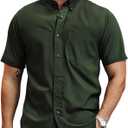 TUNEVUSE Mens Short Sleeve Dress Shirt Solid Casual Button Down Shirts Tops with Pocket for Summer Business Wedding (White, M)