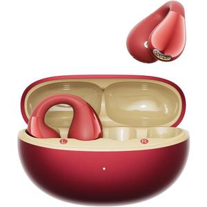 QCY Crossky C30S Open Ear Earbuds, Ultra-Comfort Clip On Ear Buds Wireless Bluetooth 6.0, LDAC Hi-Res Audio, Deep Bass, 40H Playtime, Fast Charging, IPX5 Waterproof Sports/Running Earphones (Red)