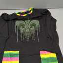 Women's Bold Black Long Sleeve Tunic | Vibrant Tie-Dye Accents & Stunning Rhinestone Fleur-de-lis | Unique Casual Comfort, Small