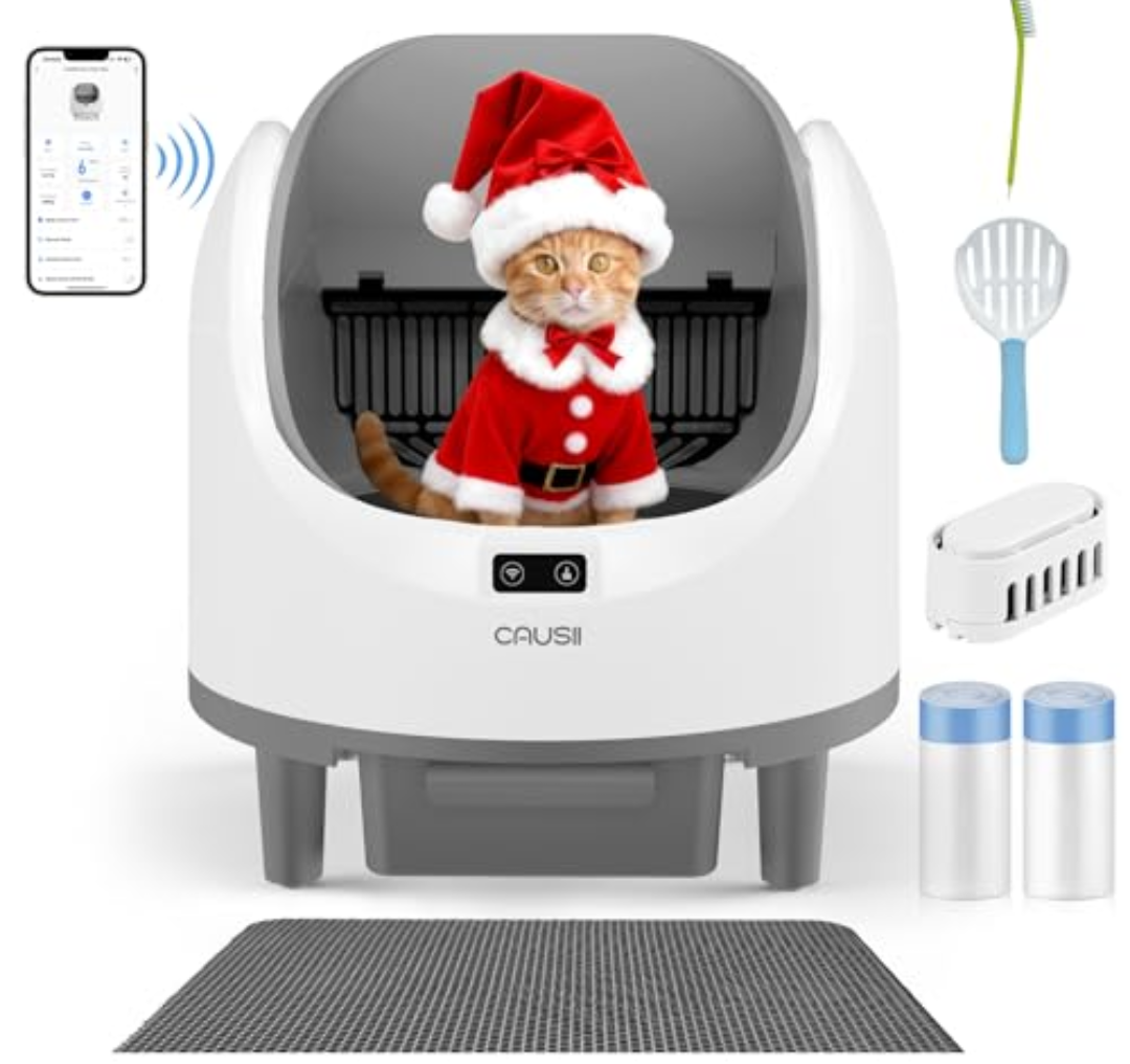 Automatic Litter Box, [Safe Anti-Pinch] CAUSII Large Capacity Self-Cleaning Cat Litter Box for Multiple Cats, App Control, Quiet & Odor-Free,for 3.5-24.2LB, with 30PCS Garbage Bags,Litter Mat, missing parts