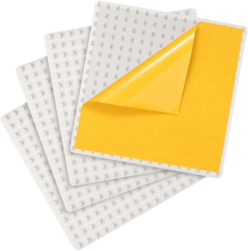 MIMAX Self-Adhesive Baseplates Compatible with DUPLO, Peel-and-Stick Baseplate for DIY Play Table or Wall - 4 Pack (10" x 10") (White)