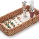 YANGQIHOME Jewelry Tray, Rattan Jewelry Organizer with White Leaf Base  Decorative Jewelry Organizer Dish for Rings, Watches, Keys  Ideal for Bedroom, Living Room, Entryway, Natural