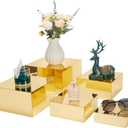 5 Pcs Acrylic Gold Risers Display Stands, Mirrored Food Risers for Buffet Table, Nesting Acrylic Cube Boxes for Jewelry Purse Perfume, Gold Cake Stand for Dessert Display Catering Supplies