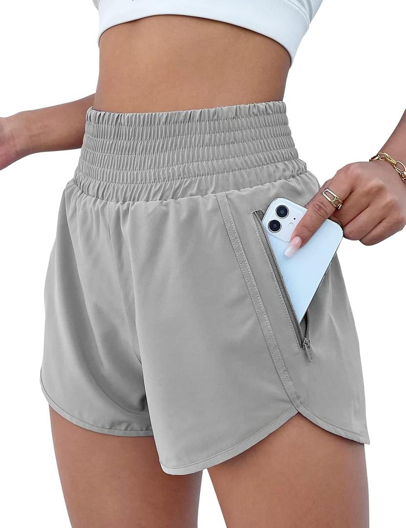 BMJL Women's Athletic Shorts High Waisted Running Short Pocket 2.5" Sporty Shorts Gym Elastic Workout Shorts (Large, Grey)