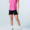 Women's Pima Cotton Short Sleeve Workout Shirt Athletic Yoga Tops Curved-Hem Crewneck T-Shirt (Pink, XL)