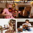 2 in 1 Dual-use Music Stand & Desktop Book Stand, Adjustable Height 16.5"-51", 100% Solid Wood Laptop Floor Stand Book Holder with Elastic Page Clips for Cookbooks (Black Walnut)