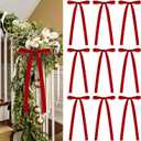 20 Pcs Velvet Bows for Christmas Tree - 5.9" x 11.81" Vintage Rustic Ribbon Bow Ornaments for Xmas Gift Wrapping Garland Wreath Window Fireplace Staircase Holiday Wedding Home Decor (20, Red)