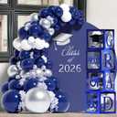 Graduation Decorations 2026, Navy Blue Graduation Decorations Transparent Balloon Boxes with Letters of GRAD, PROUD OF YOU,Class of 2026, Blue Silver Balloons Arch for High School College Grad Party