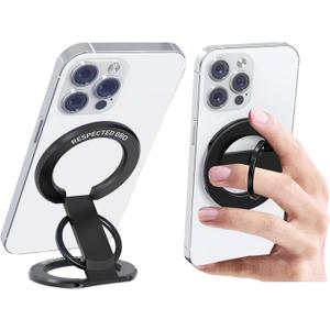 RESPECTED BRO-Magnetic-Phone-Ring-Holder with Dual Rings, Compatible with iPhone 16/15/14/13/12, Multifunctional Stand for Desk,Office,Gym,Kitchen & All Metal Surfaces, Finger Loop Grip (Black)