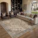 PureCozy Brown Vintage 6x9 Area Rug for Living Room Machine Washable Large Rug Non-Slip Soft Low Pile Carpet Floral Stain Resistant Indoor Office Throw Rug for Bedroom Dining Room Nursery