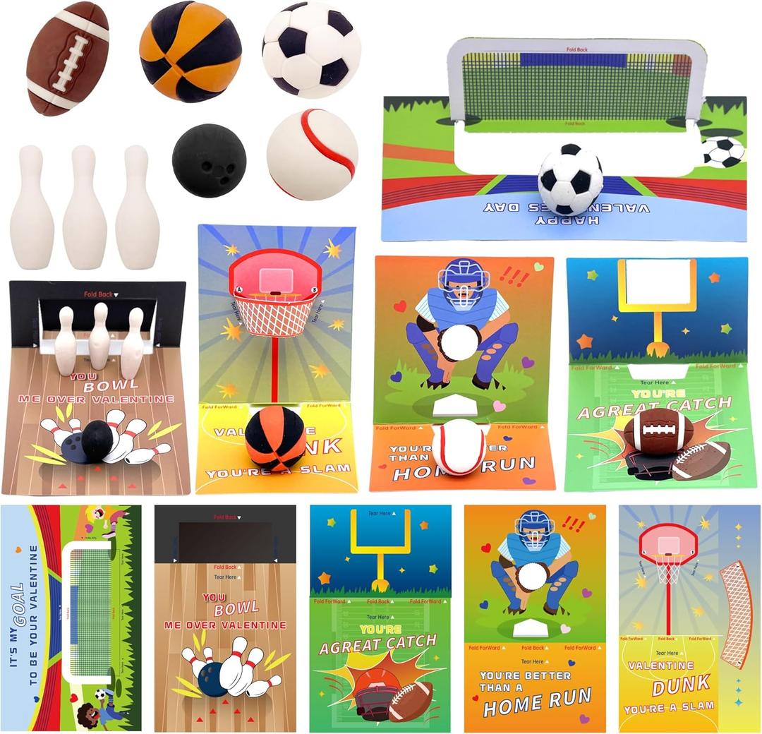 Gocozer 30 Packs Valentine's Day Mini Sports Ball Erasers with Cards  Perfect Classroom Exchange Gifts for Kids, Boys & Girls, Valentine's Day Classroom Prizes