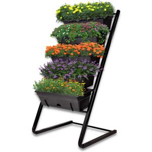4ft Raised Garden Bed Vertical Garden Freestanding Elevated Planter with 5 Container Boxes for Patio Balcony Flowers Indoor Outdoor, Black