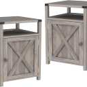 Farmhouse Nightstand Set of 2 with Storage, Rustic End Table, Grey, 17.7 x 17.7 x 23.6 inches