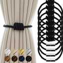Magnetic Curtain Tiebacks - Decorative Tie Backs for Drapes, 8 Pack Rope Holders, Black