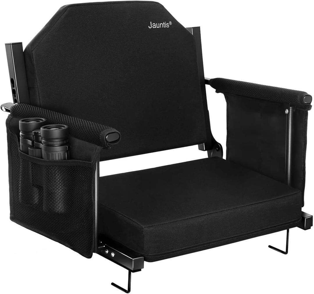 Extra Wide Stadium Seats for Bleachers with Back Support - Padded Foldable Lightweight Durable Stadium Chair for Sports Parents Watching Kids & Fans at Any Game - Relieves Back Pain on Hard Benches (Upgraded - 21.7"w X 14.6"d X 16.3"h, Premium Black)