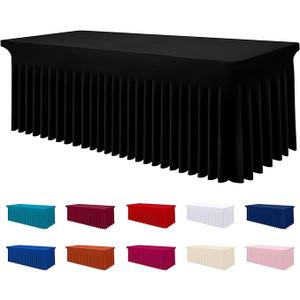 Smiry Spandex Tablecloth, Elastic Fitted Stretch Tablecloth for 6FT Rectangle Tables, Waterproof Washable Table Cover Skirt for Outdoor, Wedding, Banquet & Parties (Black, 72Lx30Wx30H Inch)