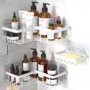 YASONIC Corner Adhesive Shower Caddy, with Soap Holder and 12 Hooks, Rustproof Stainless Steel Bathroom Organizer, No Drilling Wall Mounted Rack, White, 3-Pack