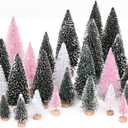 Waipfaru Pink Christmas Decorations, Mini Bottle Brush Christmas Trees, 21 Pcs Miniature Small Pine Trees for Xmas Tabletop Crafts Indoor Table Home Decor (Pink & White)