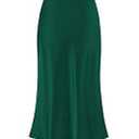 Amy Babe Womens Satin Silk Midi Skirt High Waist A-Line Casual Elastic Waist Long Skirts for Women (DarkGreen, Small)