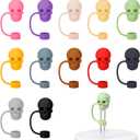 12 Pcs Skull Straw Topper Cover Skull Straw Cover Cap Compatible with Stanley Cup 30, 40 oz, 8 mm, Colorful Dustproof Reusable Silicone Cap
