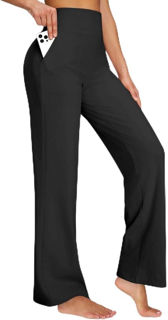 Laite Hebe Wide Leg Pants for Women Loose Yoga Pants with Pockets Petite/Regular/Tall Stretch Casual Lounge Pants (Black, S)