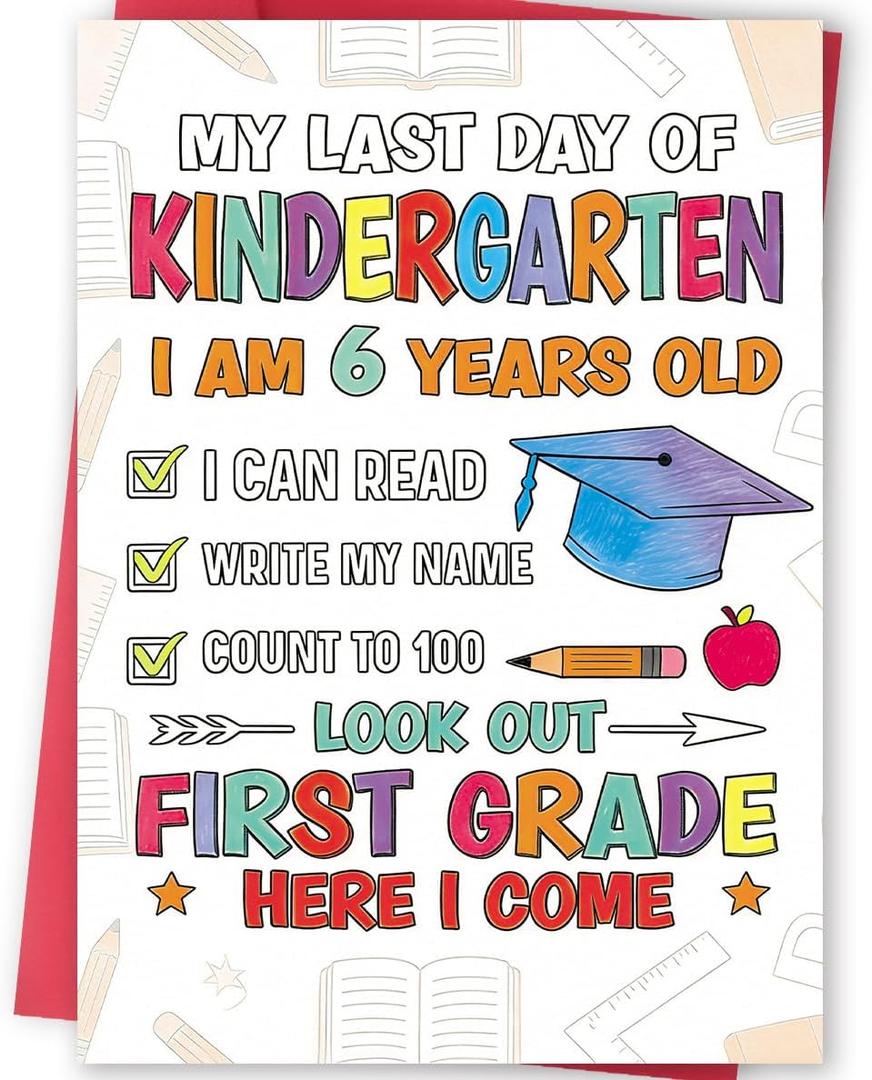 3 x FANCYLUCKY Happy Kindergarten Graduation Card for Boys Girls, Funny Kindergarten Graduation Gifts for Son Daughter, First Grade Here, Come Card