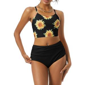 ZAFUL Women High Waisted Bikini Set Two Piece Tummy Control Wrap Swimsuit Lace Up Bathing Suit (Small, 01-black)