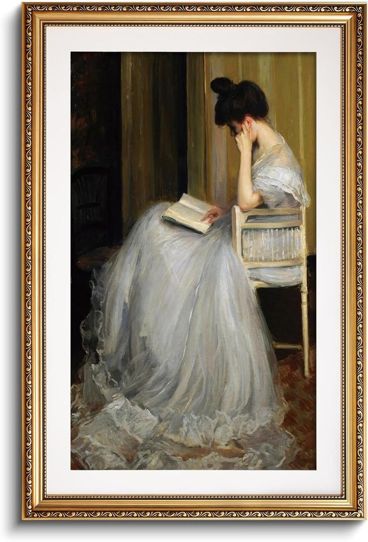 VIYYIEA Gold Framed Large Wall Art with Glass, Women Reading Portrait Pictures for Bedroom Bathroom, Vintage Art Prints, Great Gift for Women Friends, 24x36 Inch