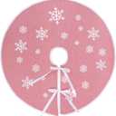 MACTING Christmas Small Tree Skirt, 30 Inch Burlap Pink Tree Mat with White Snowflake Printed for Xmas Tree Farmhouse Holiday Party Indoor Home Decorations
